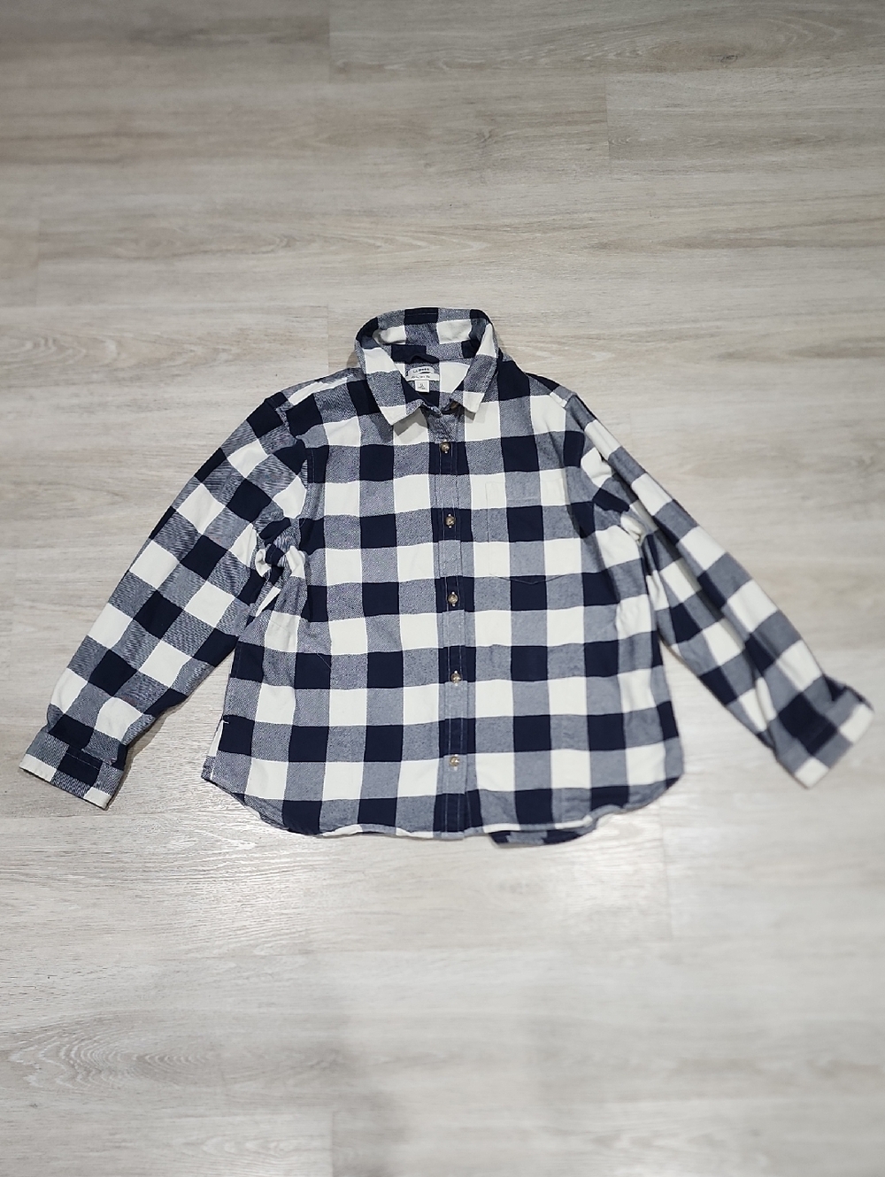 L.L. Bean Navy and White Buffalo Check Button-Up Shirt XL